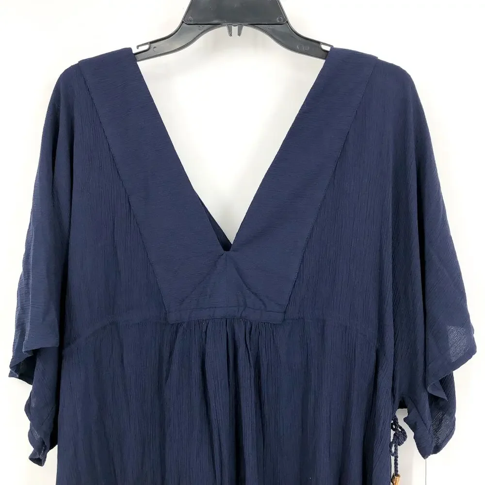 LAUREN BY RALPH LAUREN Womens Swim Cover Up Tunic Large Navy Blue Crinkle NWT
